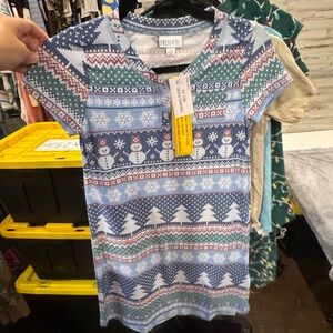 LuLaRoe Kids Snowman Nightgown - Blue, Green, Red